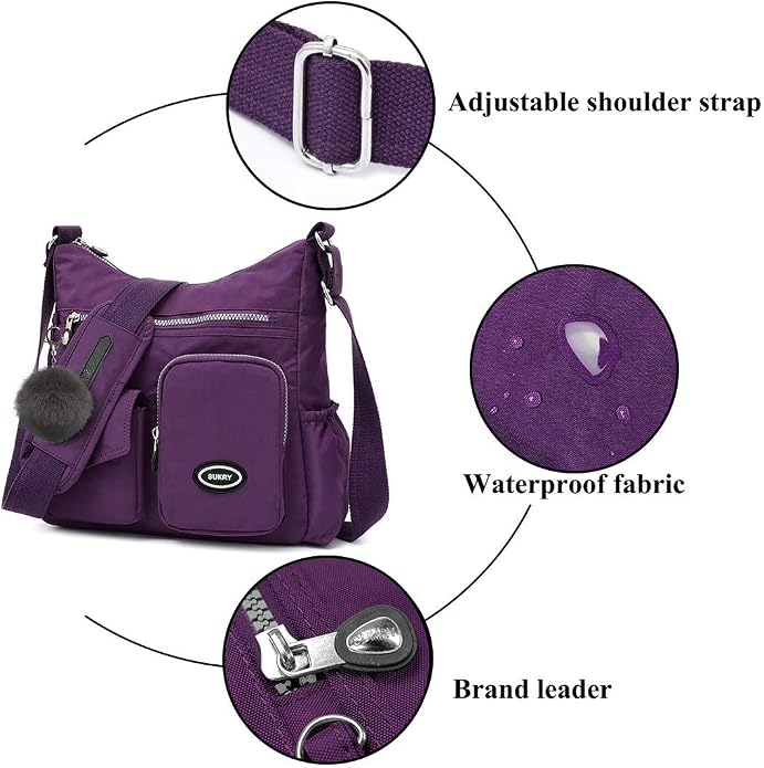 SUKRY Nylon Crossbody Bag for Women with Anti theft RFID Pocket, Waterproof Shoulder Bag Travel Purses and Handbag