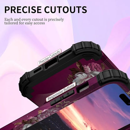 Hocase for iPhone 15 Plus Case, Heavy Duty Shockproof Protection Soft Silicone Rubber Bumper+Hard Plastic Hybrid Protective Case for iPhone 15 Plus 6.7" 2023 - Royal Purple Flowers