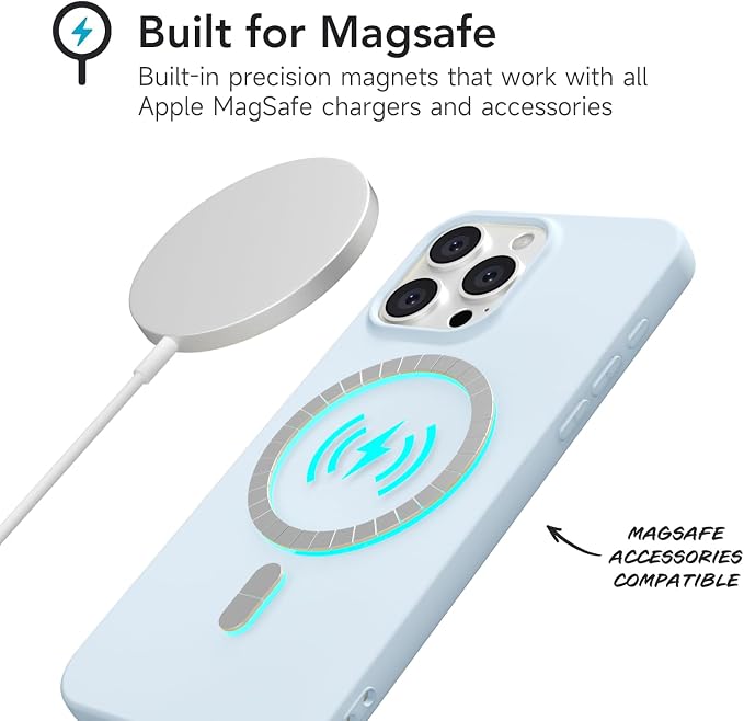 for iPhone 14 Pro Case Silicone Compatible with Magsafe Case, Ultra Slim Thin Magnetic Phone Cases Mag Safe, Cute Soft Rubber Gel TPU Matte Plain Wireless Charging Cover for Women, Light Blue
