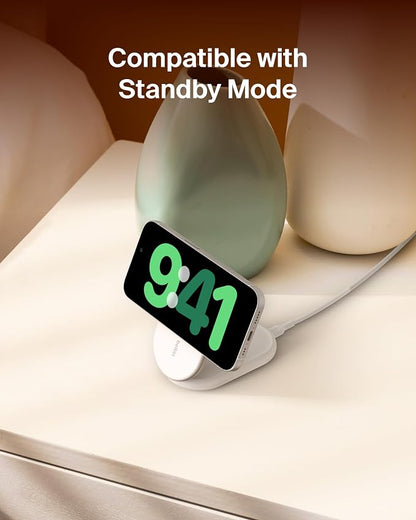 Belkin Magnetic Foldable Wireless Charging Stand 15W - MagSafe-Compatible Qi2-Certified Charger, Wireless Charging Stand for iPhone 16, Galaxy S25, & More - Standby Mode Ready w/PSU Included - White