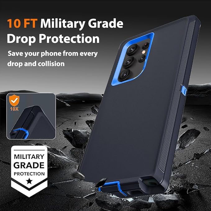 for Samsung Galaxy S22 Ultra Case with 2Pcs Self Healing Flexible TPU Screen Protector & Camera Lens Protector, 3 in 1 Heavy Duty Shockproof/Drop Proof/Dust Proof Case (Navy Blue)