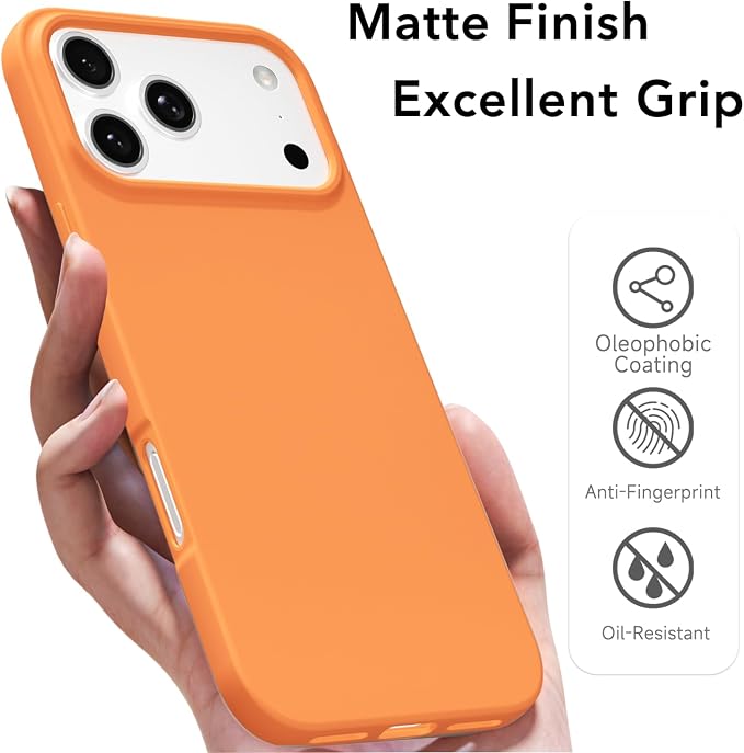 for iPhone 17 Pro Max Case Silicone Compatible with Magsafe Case, Ultra Slim Thin Magnetic Phone Cases Mag Safe, Cute Soft Rubber Gel Matte Plain Wireless Charging Cover for Women, Neon Orange