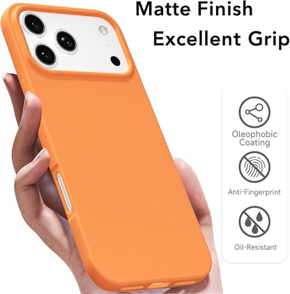 for iPhone 17 Pro Case Silicone Compatible with Magsafe Case, Ultra Slim Thin Magnetic Phone Cases Mag Safe, Cute Soft Rubber Gel TPU Matte Plain Wireless Charging Cover for Women, Neon Orange