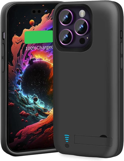 Battery Case for iPhone 14 Pro Max, 6000mAh Rechargeable Extended Battery Charging Charger Case, Add 100% Extra Juice (6.7 Inches) Black