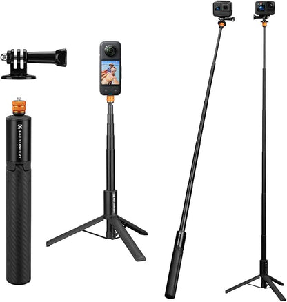 K&F CONCEPT Invisible Selfie Stick, Extension Long Pole（120cm/47.2in） Compatible with Insta360 X5/X4/X3 GoPro Hero 13/12/11 DJI OSMO 360 Pocket 3, 1/4" Extended Monopod with GoPro Adapter.