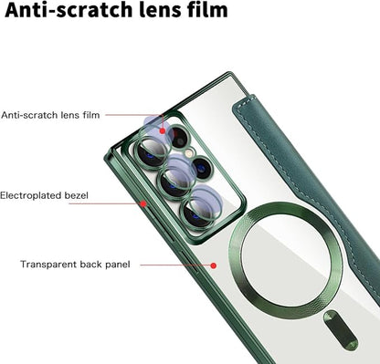 Leather Case for Samsung Galaxy S25 Ultra/S25 Plus/S25, RFID Blocking Flip Case Wireless Charging Magnetic with Card Holder Phone Cover (Green,S25 Plus)