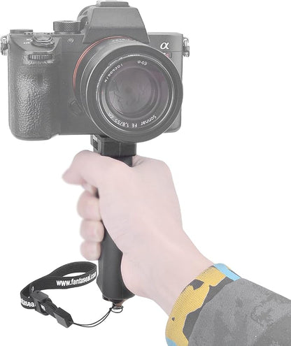 Universal Ergonomic DSLR Mirrorless Camera Camcorder Monocular Hand Grip Stabilizer, Portable Handheld Selfie Stick, Long Focus Lens Video Light Holder Mount for YouTube Tiktok Vlogging Starter Kit