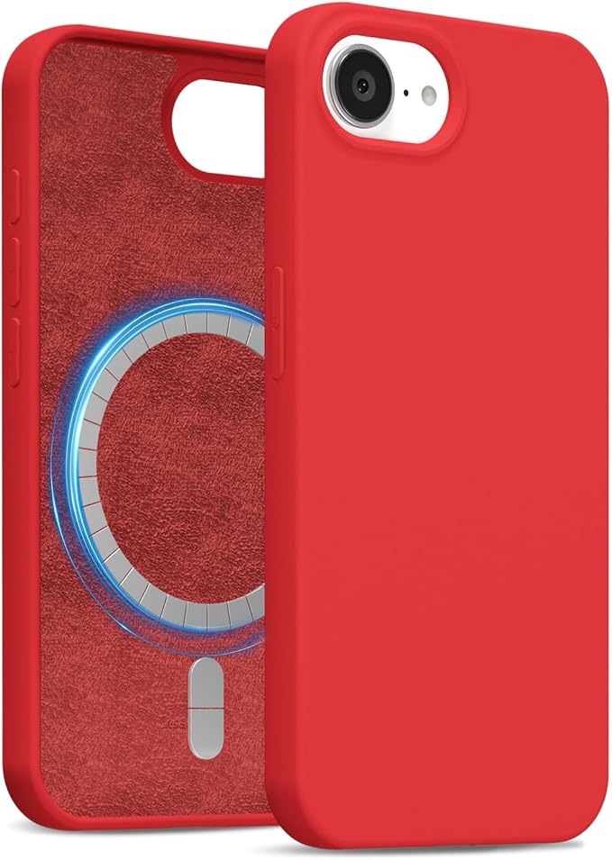 for iPhone 17e 16e Case Silicone Compatible with Magsafe Case, Ultra Slim Thin Magnetic Phone Cases Mag Safe, Cute Soft Rubber Gel TPU Matte Plain Wireless Charging Cover for Women, Red