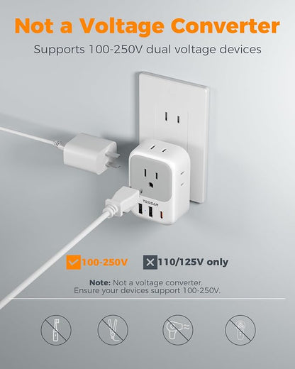 TESSAN 2 Prong to 3 Prong Outlet Adapter 2 Pack, US to Japan Plug Adapter | 4 Outlets 3 USB (1 USB C PD 20W), Outlet Adaptor US to Japan China Mexico Philippines Canada Peru Thailand Vietnam
