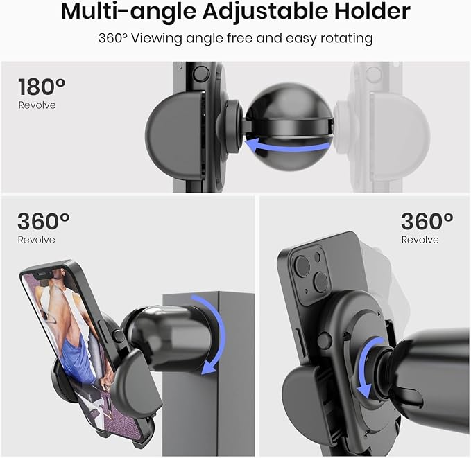 MiiKARE Gym Phone Holder - Magnetic, 360 Rotating, Home & Gym Essentials for All, Black