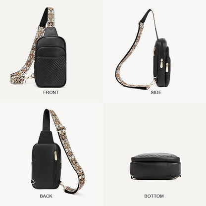 BOSTANTEN Sling Bag Quilted Crossbody Bags for Women Cross Body Purse Leather Fanny Pack with Adjustable Guitar Strap