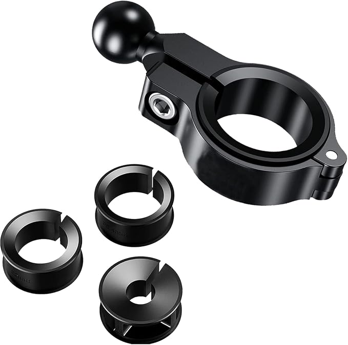 Bike Handlebar Mount, Aluminum Alloy Clamp Mounts Base Ball Adapter with 0.67"(17mm) TPU Ball for Round Rails, Compatible with RAM Mounts Ball Socket Arm