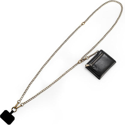 Diaclara Clip and Go Chain Phone Strap with Zipper Pouch- Stylish Crossbody Adjustable Chain Lanyard with Leather Wallet for All Phones, Copper
