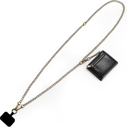 Diaclara Clip and Go Chain Phone Strap with Zipper Pouch- Stylish Crossbody Adjustable Chain Lanyard with Leather Wallet for All Phones, Copper