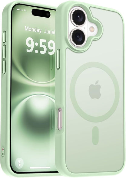 MOCCA Strong Magnetic for iPhone 16 Case, [Compatible with Magsafe][16FT Mil-Grade Drop Protection] Slim Thin Translucent Matte Protective Cover Case for iPhone 16 Phone Case 6.1", Light Green