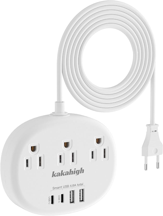 European Travel Plug Adapter, European Extension Cord 3FT | EU Outlet Adapter with 3 USA Outlets and 4 USB, Type C Plug Adapter for Most of Europe Iceland Spain Italy France Germany etc
