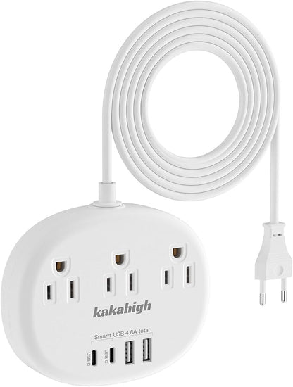 European Travel Plug Adapter, European Extension Cord 3FT | EU Outlet Adapter with 3 USA Outlets and 4 USB, Type C Plug Adapter for Most of Europe Iceland Spain Italy France Germany etc