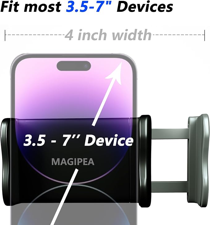 MAGIPEA Cell Phone Clip Bed Stand Holder, with Grip Flexible Long Arm Gooseneck Bracket Mount Clamp for Desk, Compatible with iPhone 17/16 Pro Max, 15, 14 or Other 3.5-7" Devices (Black)