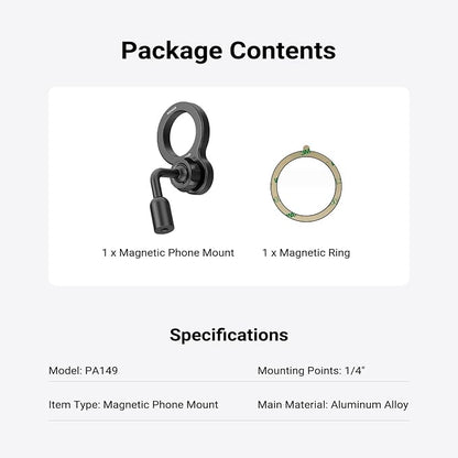 NEEWER Basics Magnetic Phone Tripod Mount Adapter, 360° Ball Head Aluminum Compact Lightweight Portable Phone Holder Attachment Compatible with MagSafe iPhone Samsung Android Video Recording, PA149
