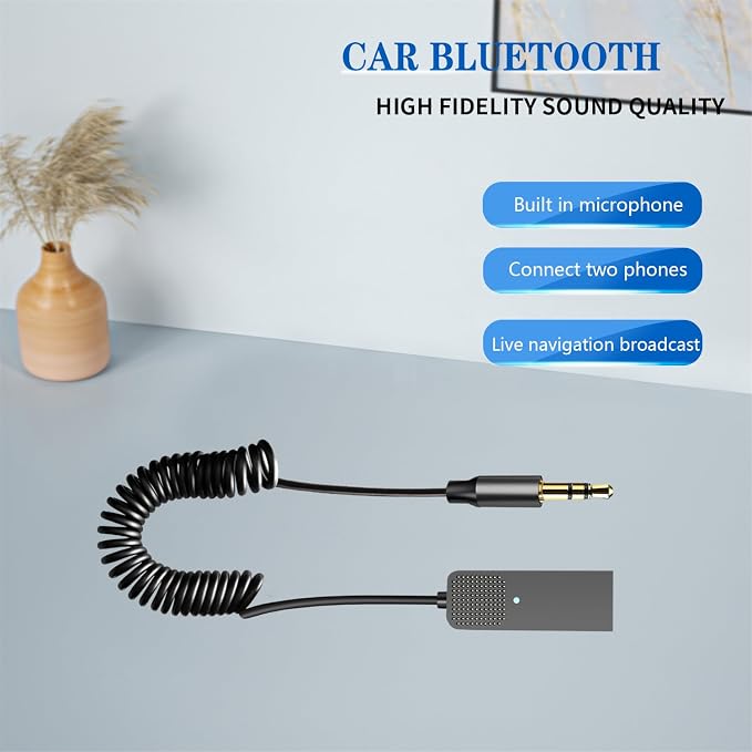 Aux Bluetooth Adapter 5.3 with Built-in Microphone Bluetooth Receiver USB-3.5mm Wireless Car Kit Auxiliary Incoming Hands-Free Calls Compatible with Car Speaker and Home Audio(T07) ﻿