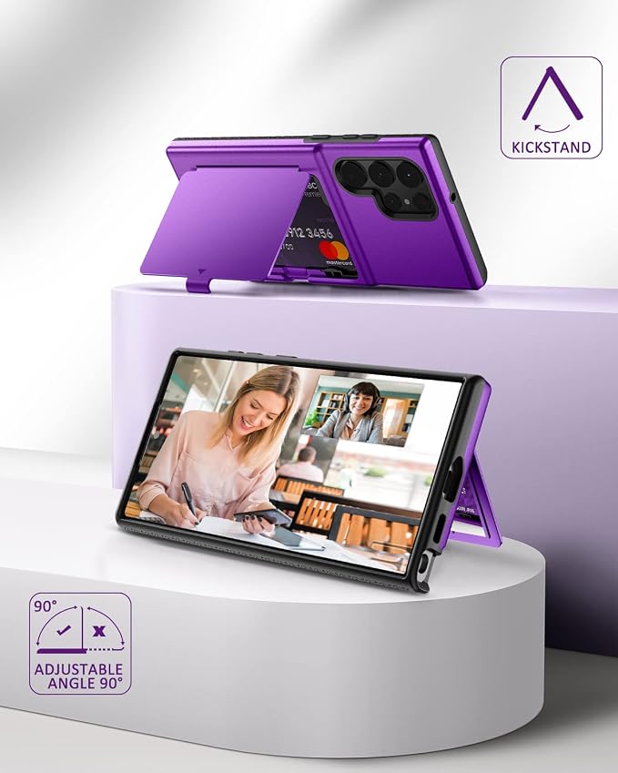 WeLoveCase for Samsung Galaxy S22 Ultra Wallet Case with Credit Card Holder & Hidden Mirror, All-Round Protection Shockproof Phone Cover Designed for Samsung Galaxy S22 Ultra, 6.8 Inch Purple