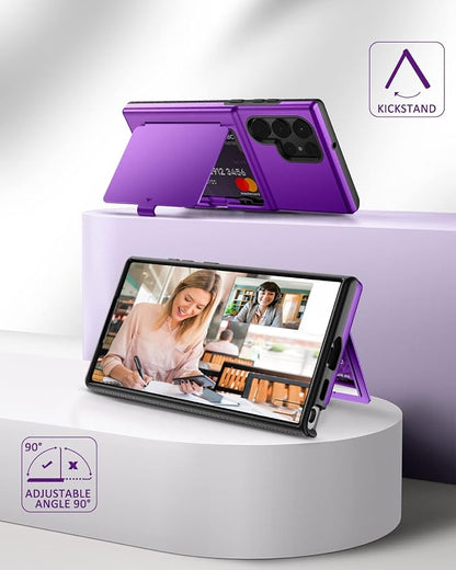 WeLoveCase for Samsung Galaxy S22 Ultra Wallet Case with Credit Card Holder & Hidden Mirror, All-Round Protection Shockproof Phone Cover Designed for Samsung Galaxy S22 Ultra, 6.8 Inch Purple