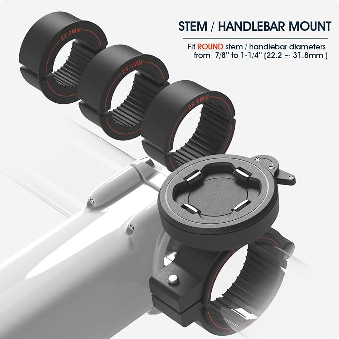 CQ Bike Phone Mount - Motorcycle Cell Phone Holder with Secure Dual Lock, 1-Hand Quick Snap & Twist Release, Stable Aluminum Stem/Handlebar Clamp for e-Scooter, eBike, MTB, Mountain & Road Bicycle