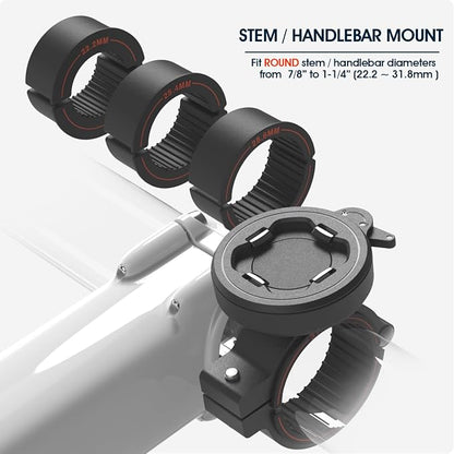 CQ Bike Phone Mount - Motorcycle Cell Phone Holder with Secure Dual Lock, 1-Hand Quick Snap & Twist Release, Stable Aluminum Stem/Handlebar Clamp for e-Scooter, eBike, MTB, Mountain & Road Bicycle