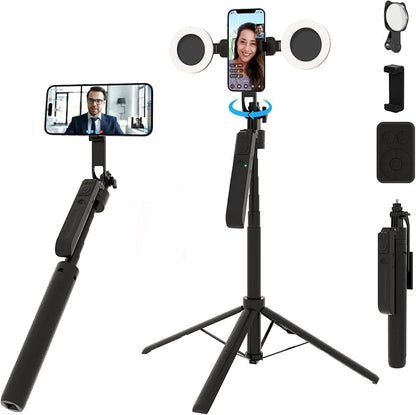 Auto Face Tracking Selfie Stick Tripod with Fill Light, 360 Rotation & Gesture Control, 70.9" Selfie Stick Tripod for iPhone with Remote for for TikTok/Vlog/Live Stream/Video Recording