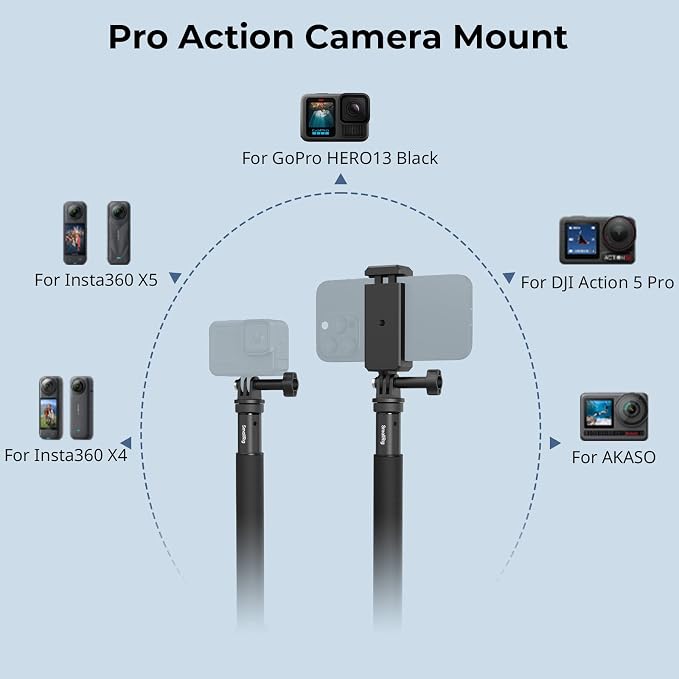 SmallRig Invisible Selfie Stick Tripod for Action Camera, 37.4in Extendable Pole with Phone Clamp for GoPro 13/12, for Insta360 X5/4/Ace Pro2, for DJI Osmo 360/Action 5 Pro/6, for AKASO & Phone - 5403