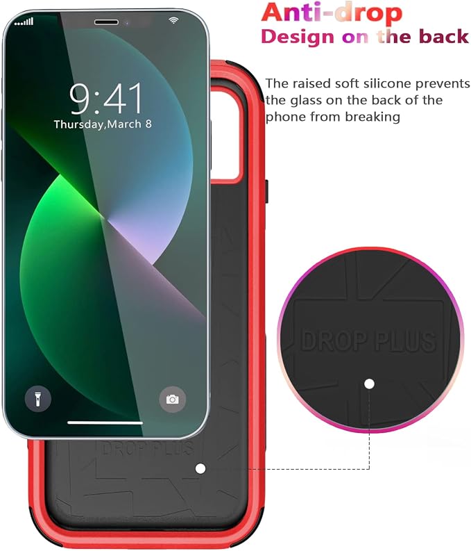 Diverbox for iPhone 13 Case [Shockproof] [Dropproof] [Tempered Glass Screen Protector + Camera Lens Protector],Heavy Duty Protection Phone Case Cover for Apple iPhone 13 (Red)