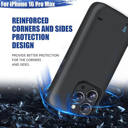 Battery Case for iPhone 16 Pro Max, 6000mAh Rechargeable Extended Battery Charging/Charger Case, Add 100% Extra Juice (6.9 Inches) Black