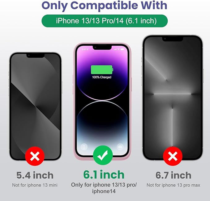 Feob Battery Case for iPhone 13/13 Pro/14,[2025 Upgraded] 7500 mAh Ultra-Slim Portable Extended Charger Cover for iPhone 13/13 Pro/14 Charging Case (6.1 Inch)-Pink