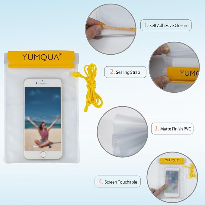YUMQUA Clear Waterproof Bag, Waterproof Document Pouch Passport Holder Water Tight Map Case Waterproof Pouch Water Proof Small Dry Bags for Kindle Phone Tablet Camera, Kayak Boat PaddleBoard