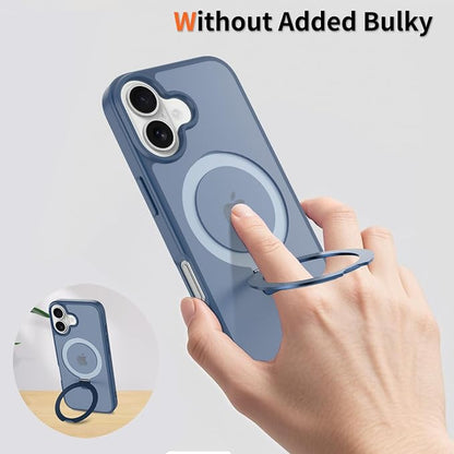Ultra-Magnetic Stand for iPhone 17 Case [Military Drop Protection] [Compatible with MagSafe] Shockproof Translucent Matte Slim Ring Holder Case for iPhone 17 (Blue)