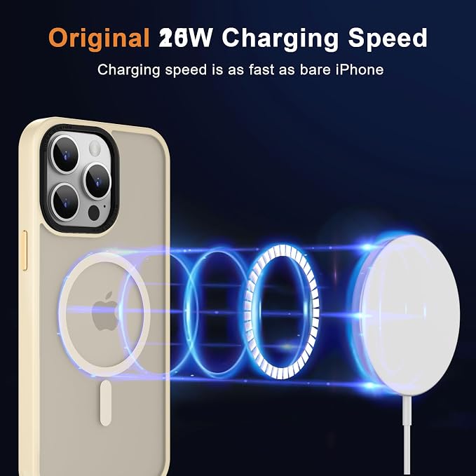 MOCCA Strong Magnetic for iPhone 15 Pro Max Case, [Compatible with Magsafe][13FT Military Drop Protection] Slim Translucent Matte Shockproof Case for iPhone 15 Pro Max 6.7'', Light Gold