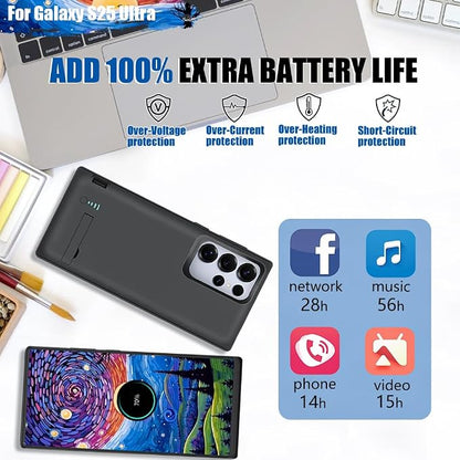 Battery Case for Samsung Galaxy S25 Ultra, 5000mAh Rechargeable Extended Battery Charging Charger Case, Add 100% Extra Juice (6.9 Inches) Black