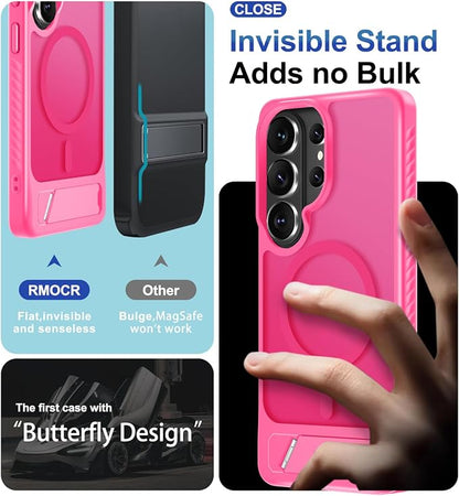 RMOCR for Samsung Galaxy S26 Ultra Case with Screen Protector+Lanyard Wrist Strap,Magnetic Translucent Matte Rugged Slim Phone Cover Built in Invisible Kickstand [Fit for MagSafe],2026 Hot Pink