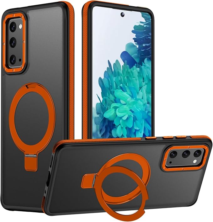 for Samsung Galaxy S20 FE Case, Magnetic Adjustable Ring Stand [Fit for Magsafe], [Military-Grade Shockproof Protection] Phone Case with Kickstand&Ring Holder 3 (Orange)