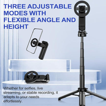 4-in-1 Multifunctional 360° Rotation Magnetic Selfie Stick, Mini Portable Extendable Phone Tripod with Remote and Metal Ring for iPhone & Android, for Travel Vlog Live Streaming (Black)