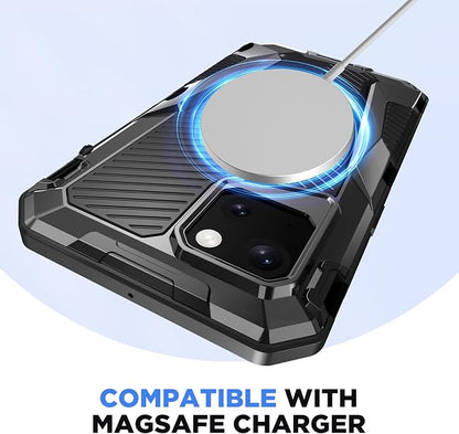 Beasyjoy for iPhone 14 Waterproof Case, Metal Heavy Duty Case with Built-in Temperd Glass Screen Protector, Military Grade Shockproof Full Body Protection, Rugged Phone Cover for iPhone 14, Black