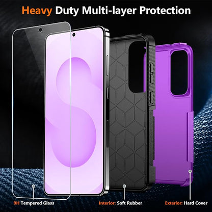 SPIDERCASE Designed for Samsung Galaxy S25 Case, [10 FT Military Grade Drop Protection], 2 Pack [Tempered Glass Screen Protector+Camera Lens Protector] Heavy Duty Shockproof Case,Dark Purple