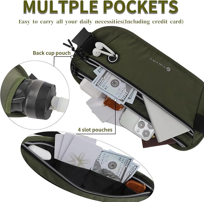 Slim Running Belt for Women Men Runners Fanny Packs With Phone Holder Hidden Pockets Exercise Waist Bag for Marathon Workout