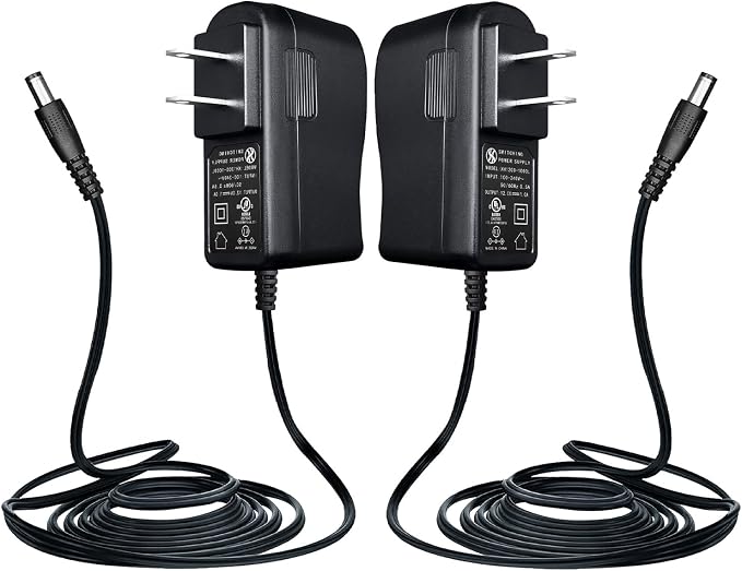 UL Listed 2 Pack 12V 1A 10ft Power Supply Adapter, AC to DC 12W 12V 1000mA 800mA 500mA Replacement Power Cord for CCTV Security Camera DVR LED Strips Router BT Speaker LED Mirror Desk Lamp and More
