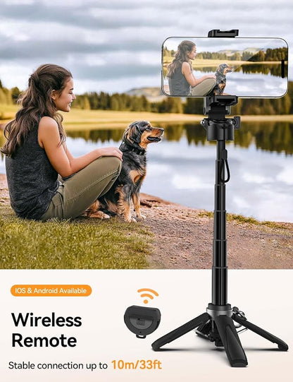 Takerers Portable Selfie Stick Tripod with Remote【Pocket Size】 4-in-1 Extendable Cell Phone Tripod【360° Rotation】 Mini Selfie Stick for iPhone Android Phone Holder for Video Recording Live Streaming