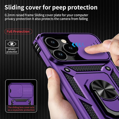 Weycolor for iPhone 14 Pro Max Case with Camera Lens Cover, HD Screen Protector, 10 FT Military Grade Drop Protection, Magnetic Ring Holder Kickstand Protective Phone Case, Deep Purple