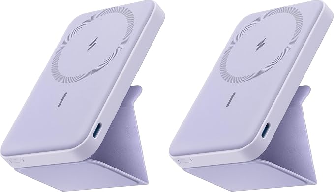 Anker 622 Magnetic Battery (MagGo), 5,000mAh Foldable Magnetic Wireless Portable Charger with Stand and USB-C Port (On The Side), Magsafe-Compatible for iPhone 16/15/14/13 Series (Pack of 2)