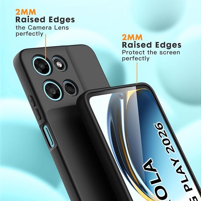 for Motorola Moto G 2026/G Play 2026 Case, 2 Pack Tempered Glass Screen Protectors, Soft TPU Liquid Silicone Shockproof Gel Cover-Black