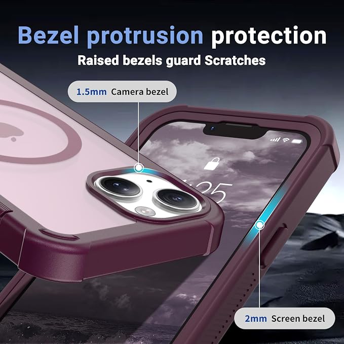 jaroco Magnetic for iPhone 13 Case, [Compatible with MagSafe][Military Grade Drop Protection][Heavy Duty Protection][Non-Slip][Shockproof] 2-Layer Durable Bumper Phone Case 6.1''-Wine Red