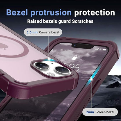 jaroco Magnetic for iPhone 13 Case, [Compatible with MagSafe][Military Grade Drop Protection][Heavy Duty Protection][Non-Slip][Shockproof] 2-Layer Durable Bumper Phone Case 6.1''-Wine Red